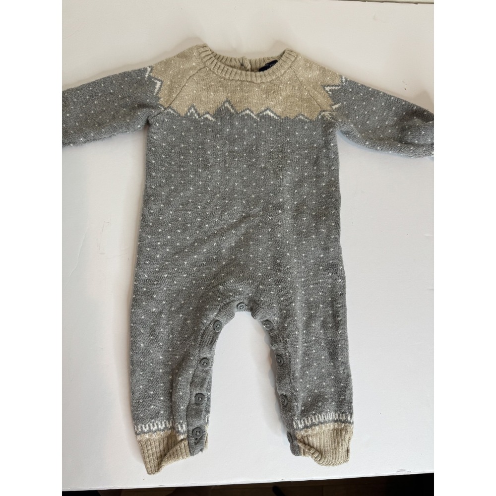 Janie and Jack Knit Romper 3-6 Months Gray Cream Cotton Sweater Bodysuit Baby‎